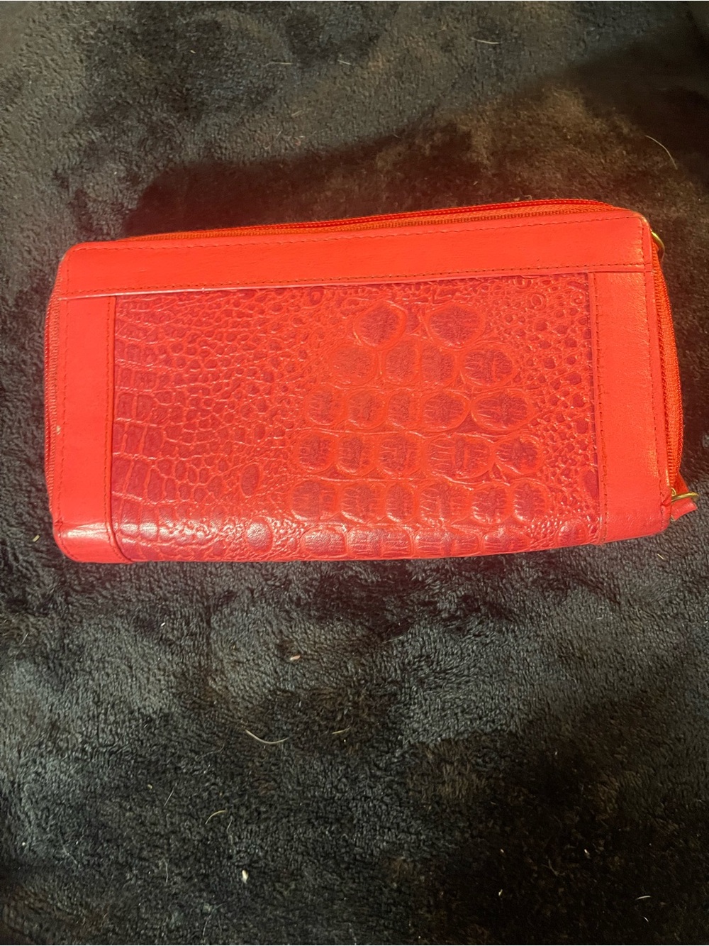 Croc-Embossed Zip Wristlet Clutch in Bold Red